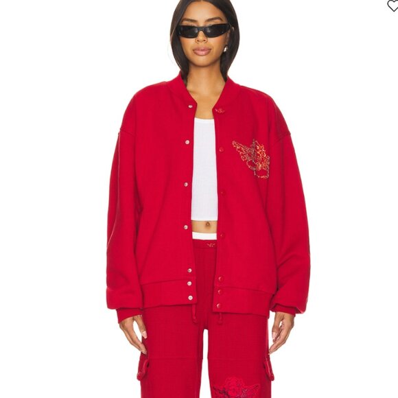 BOYS LIE Red Roses, Red Roses Velour Sweatshirt Bomber Jacket M/L $250 - Picture 1 of 11